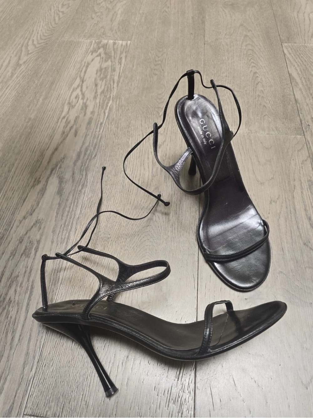 Vtg Gucci Black Leather Strappy Stiletto Sandals - Picture 1 of 9